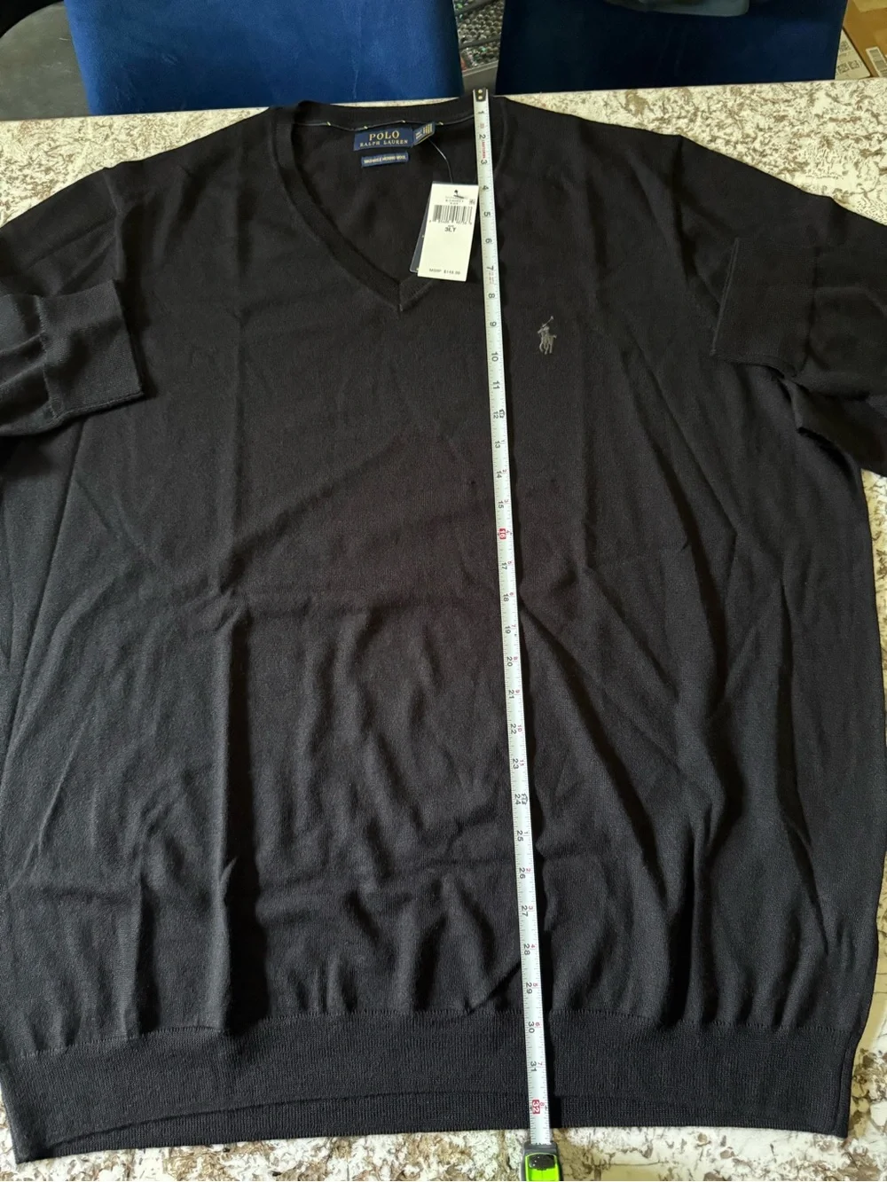 Men’s Polo Ralph Lauren 3XLT Black Merino Wool V Neck Sweater NWT